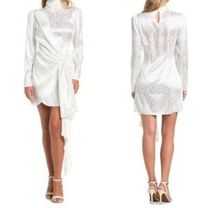 RONNY KOBO White Ria Jacquard Floral Draped Mini Dress Size S